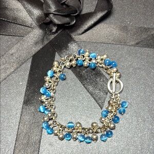 8” Toggle Silver and Blue Beaded Bracelet